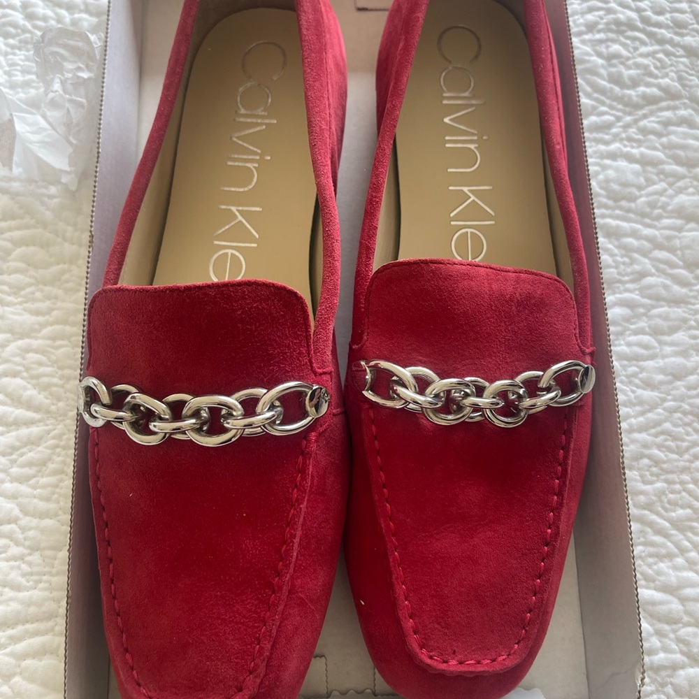 Calvin Klein Red Chain Loafers